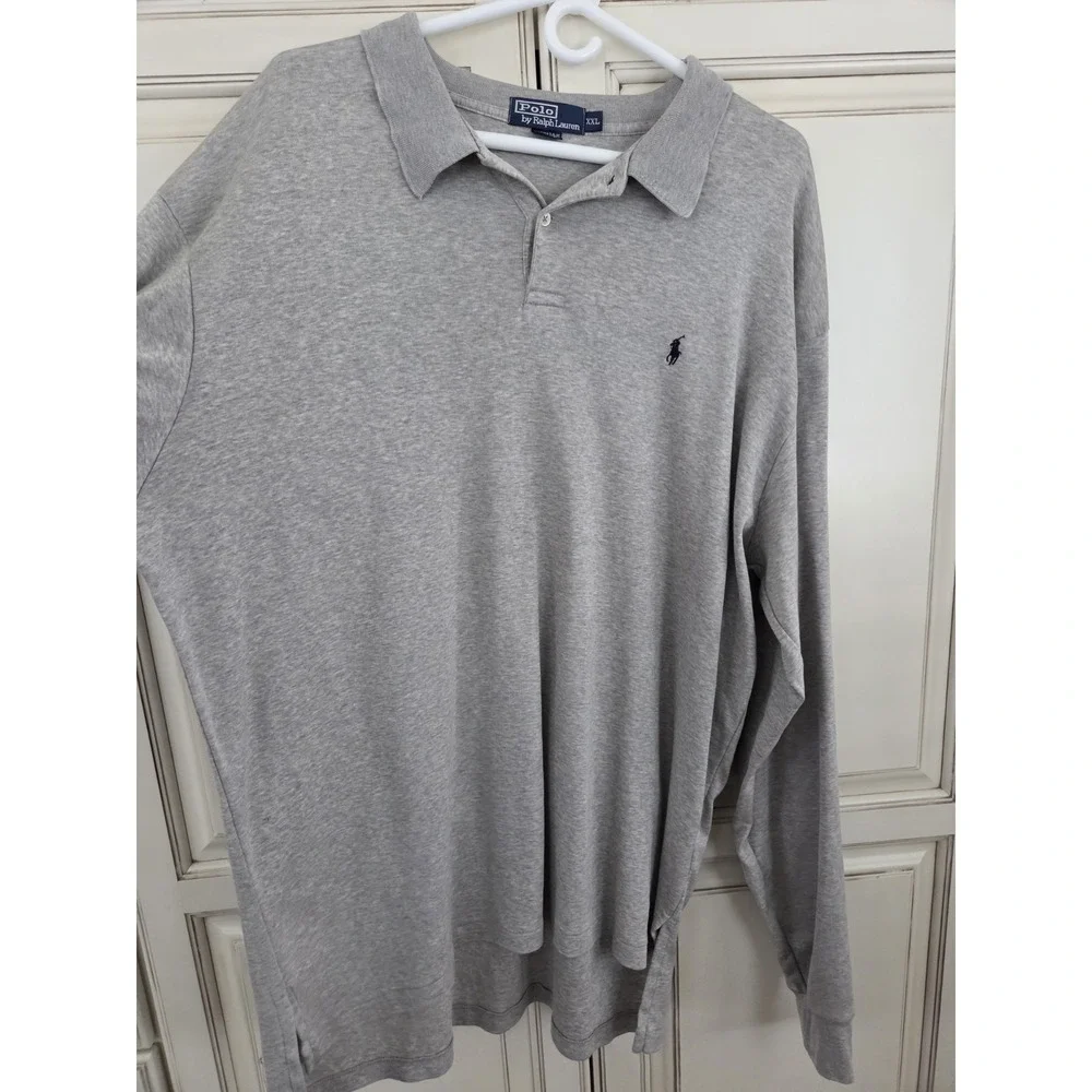 Ralph Lauren Long Sleeve Polo Shirt‎ 2xl Soft Heathered Light Grey Blue Pony